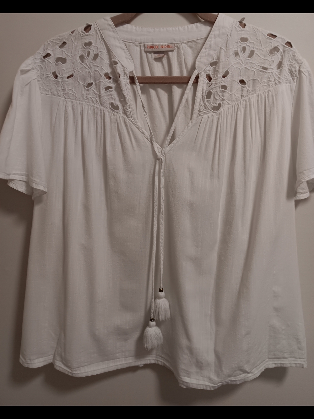 Knox Rose White Tassel Peasant Blouse with Cutout Yoke